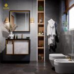 روشویی کابینتی راسپینا از روبرو مشکی طلایی برند بازارک