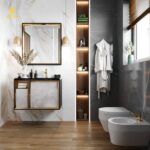 روشویی کابینتی راسپینا از روبرو مشکی طلایی برند بازارک 1