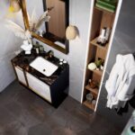 روشویی کابینتی راسپینا از پهلو مشکی طلایی برند بازارک