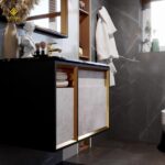روشویی کابینتی راسپینا از پهلو مشکی طلایی برند بازارک 2