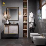 روشویی کابینتی راسپینا از روبرو مشکی طلایی برند بازارک 3