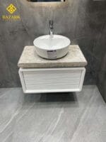 روشویی سنگی کابینت دار مدل بامبو با سنگ مشکی